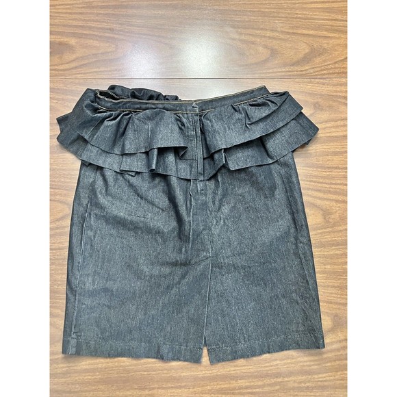 Bisou Bisou Denim Straight Ruffles Knee Length Pencil Skirt Women Size 12 Slit - Picture 4 of 10